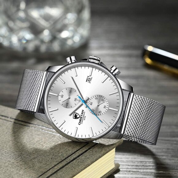 ⚡Mesh Silver White Men’s Watch Fashion Sport Quartz Analog Mesh Stainless Steel - Picture 6 of 9